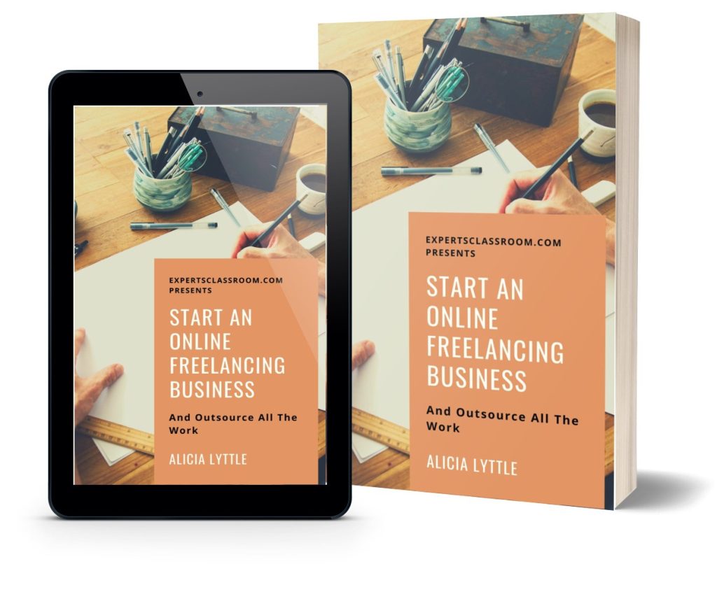 An iPad and a real book with text that says Start an Online Freelancing Business and Alicia Lyttle