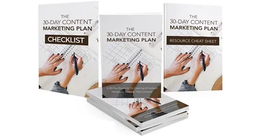 6 books with text that says The 30-Day Content Marketing Plan